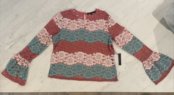 MAX SPORT Tops - Max Sport Floral Lace Blouse Bell Sleeve L Cottagecore Fairycore Romantic Boho